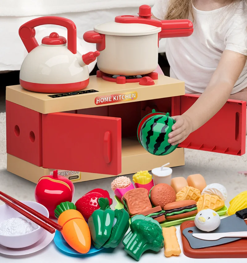 

Новый детский игровой набор: кухня-симулятор с музыкальным сопровождением, игрушечная плита, набор для нарезки овощей, подарок на день рождения для девочек