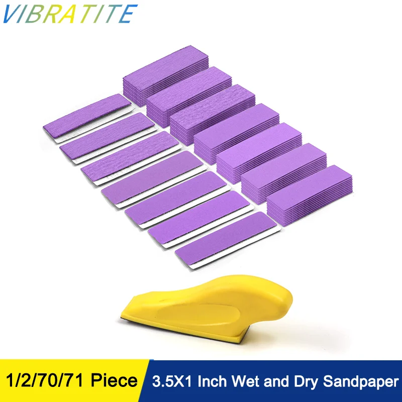 3.5” X 1”Mini Detail Finger Micro Sander Block Small Sanding 1/2/70/71 Pcs 80/120/180/240/400/600 Grit for Wood Projects Metal