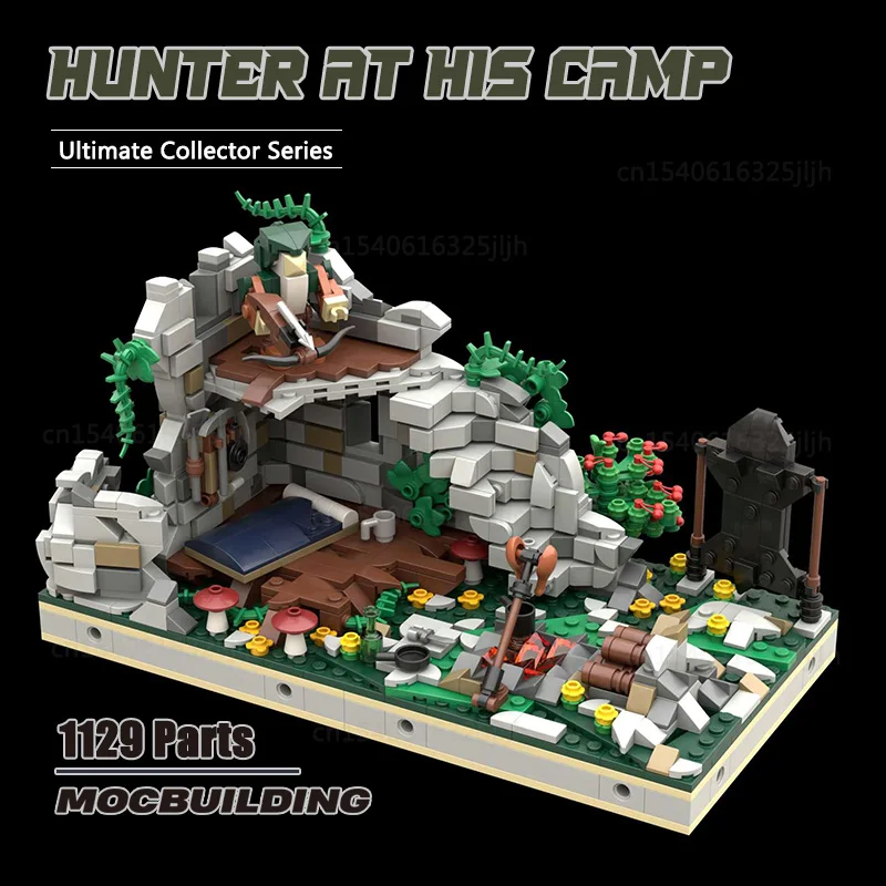 Castle Moc Building Block Camp By The Ruin Model Hunter  Base DIY Assembly Technology Bricks Toys Xmas Gift