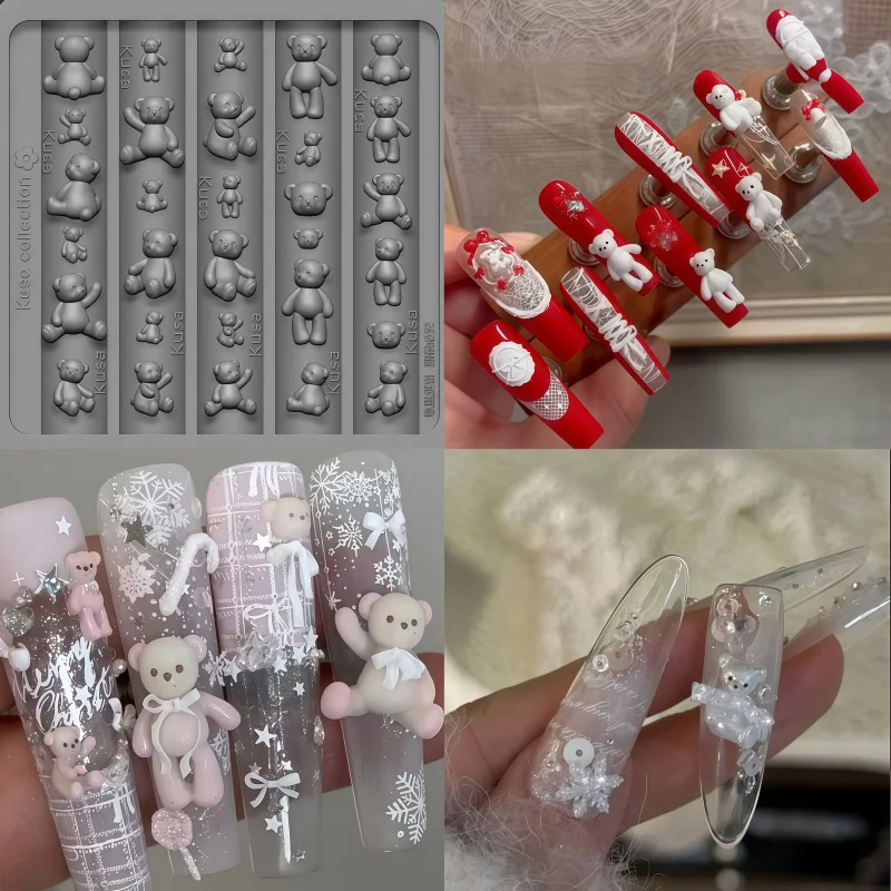 Hand-carved Bear Doll Knitted Woolen Accessory 3D Nail Art DIY Transparent Silicone Mold for Crafting And Art Projects