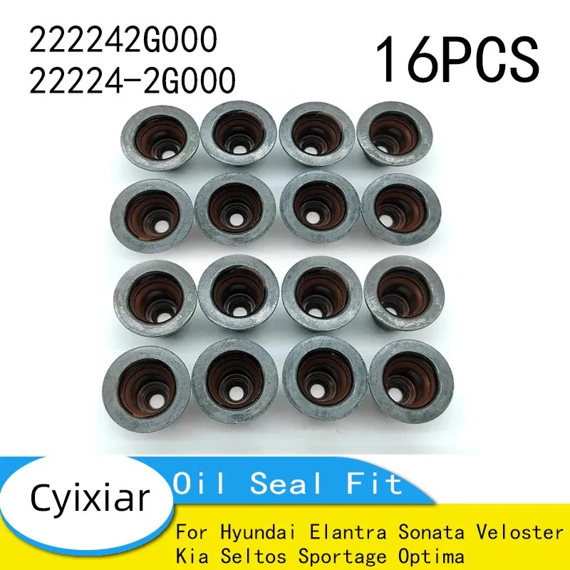 222242G000 22224-2G000 16PCS  Valve Stem Oil Seal Fit for Hyundai Elantra Sonata Veloster for Kia Seltos Sportage Optima