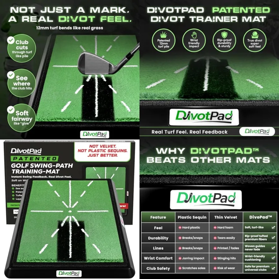 

Patented Golf Training Aid, Golf Mats Practice Indoor and Outdoor, Soft Fibre, Real Give, 5 lb, Woven Alignment, Extra Pad, Hom