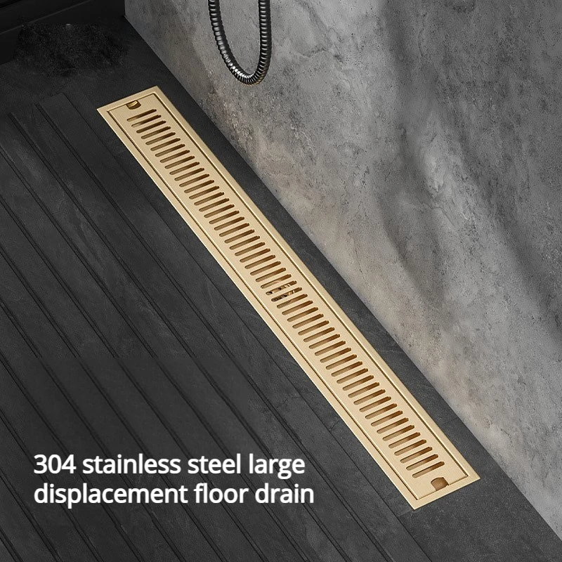Gold Long Floor Drain Rectangular 304 Stainless Steel Floor Drain Deodorant Type Bathroom Extension Strip Wet Dry Separation