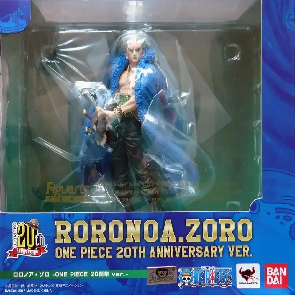 Bandai Original 20 Anniversary One Piece Anime Roronoa Zoro Brook Chinese Costume Straw Hat Group Action Figure Model Toys Gifts