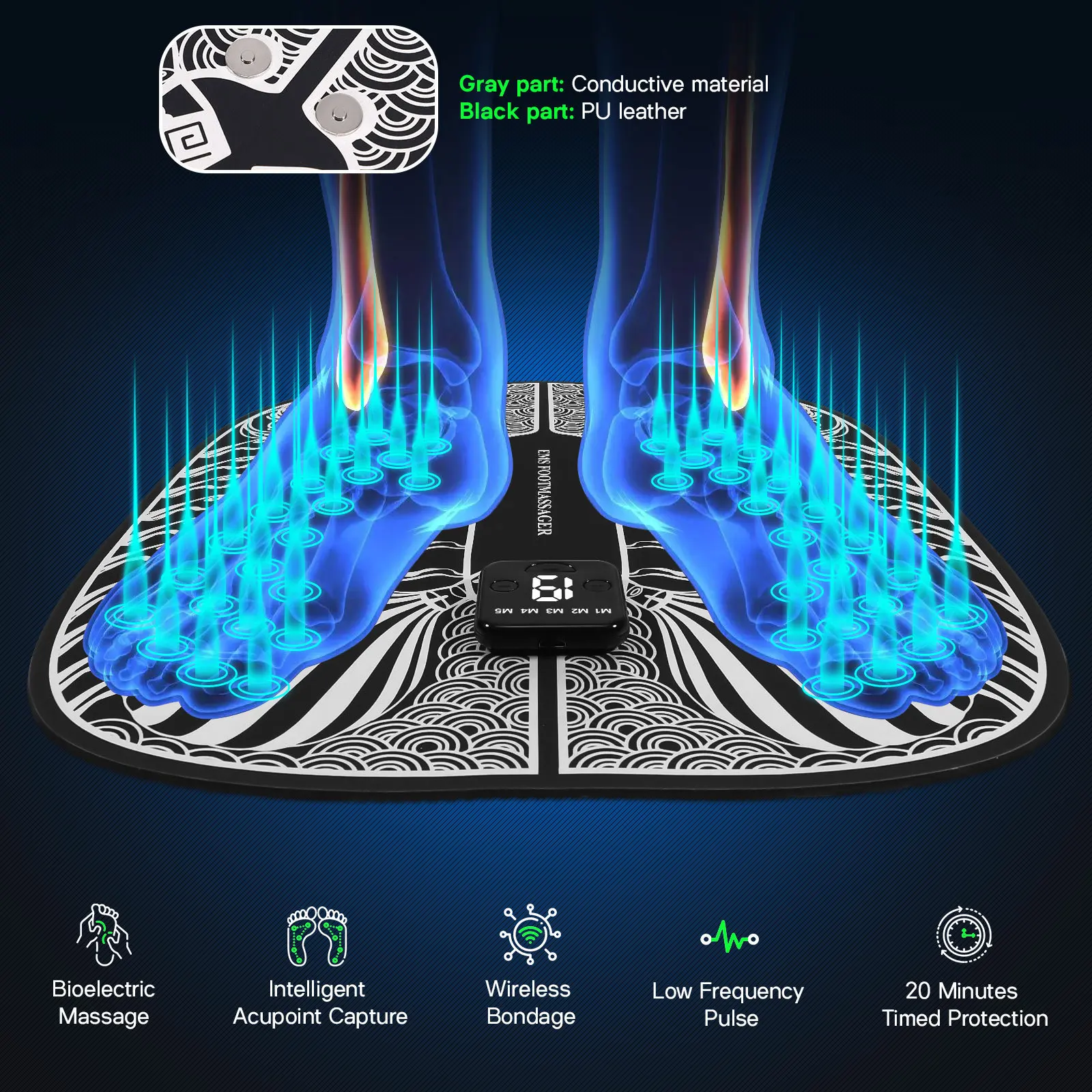 

Folding Foot Massager Mat Rechargeable Portable Design Remote Control Adjustable Modes Leg Arm Massage Foot Massager