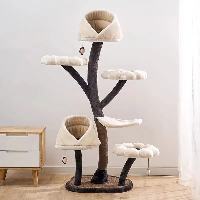

Modern Luxury Large Wooden Christmas Tree Tower Solid Wood Scratcher Condo House for Big Cats New Floral Design