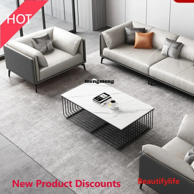 03A Cowhide Business Office Sofas Reception Living Room Simple Office Sofas Luxury Lobby Office Furniture Gado Mai Matasai