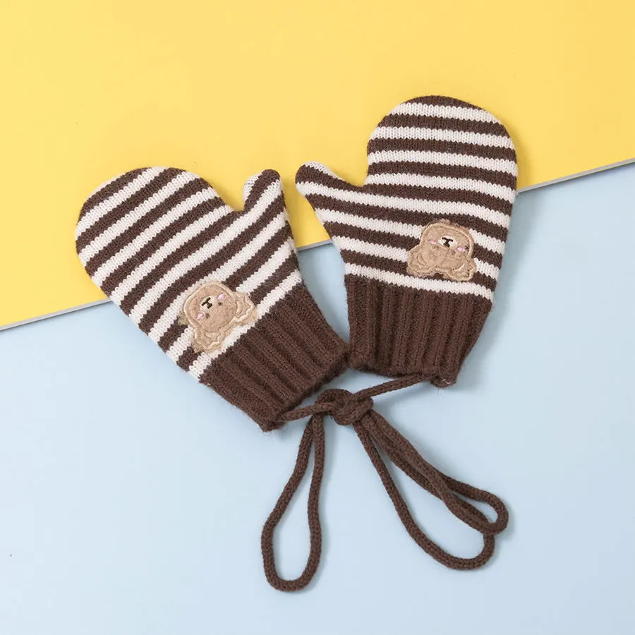 

Kids Knit Rope Hanging Neck Gloves Boys Girls Stripe & Color Patchwork Glove 2022 Winter Outdoor Keep Warm Hand Wear 2-6T