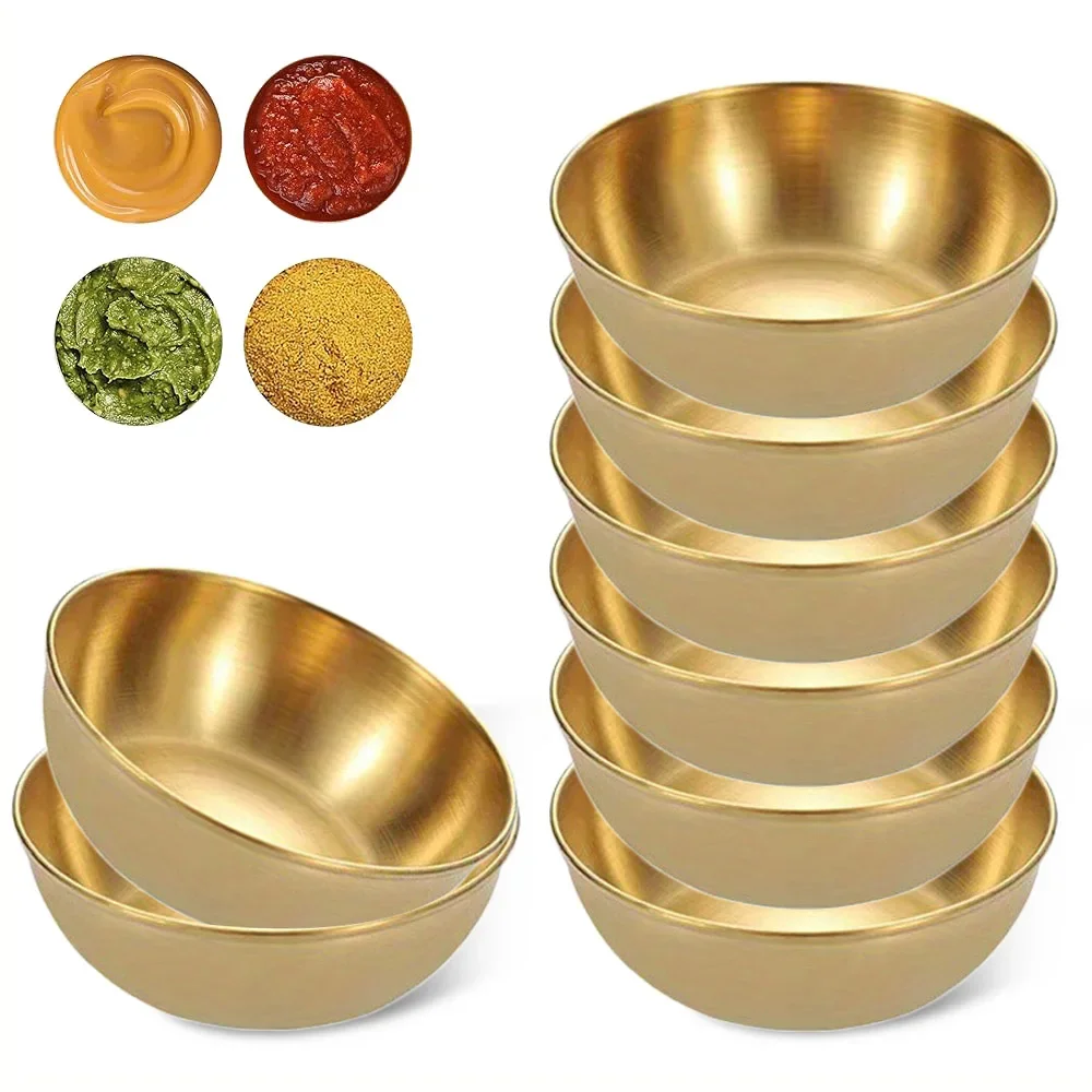 8 unids/set de platos dorados de acero inoxidable para salsa, aperitivo, condimentos, juegos de platos para servir, bandeja, platos de especias, vajilla de cocina