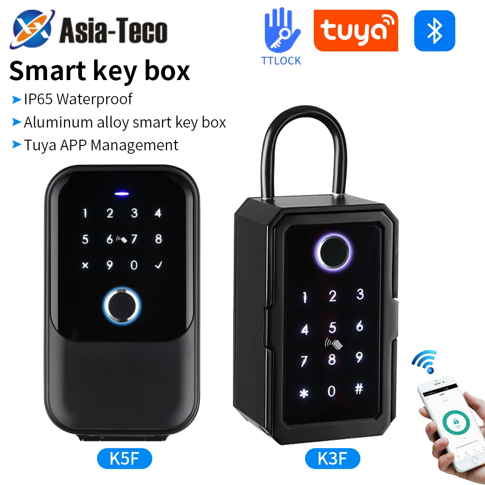 防水キーセーフボックス,指紋,Bluetooth,アプリ,リモートアンロック,ウォールマウント,セキュリティロック,padlock,Tuya