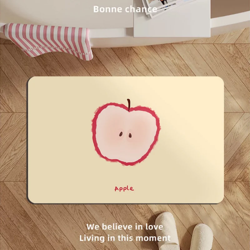 VIKAMA Ins Style Cute Smiling Face Apple Bathroom Carpet Absorbent Anti slip Shower Pad Bathroom Home Decoration