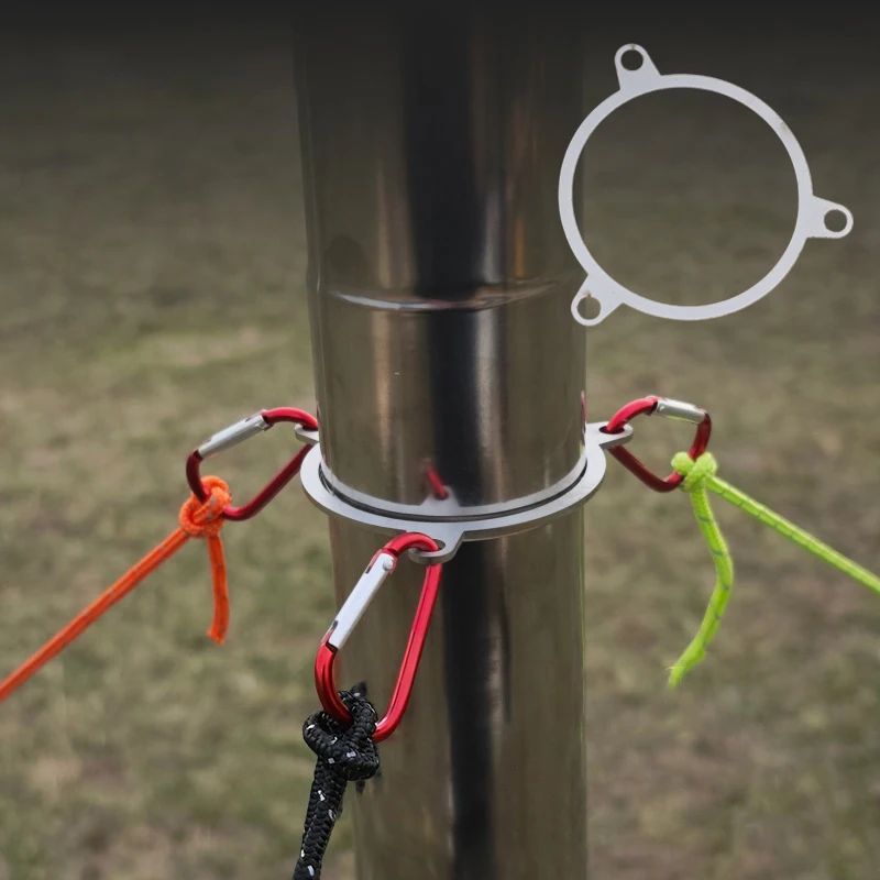 Outdoor Camping Wood Stove Chimney Wind Rope Metal Ring Pipe Support Brace Bracket Universal Windproof Fixing Mount