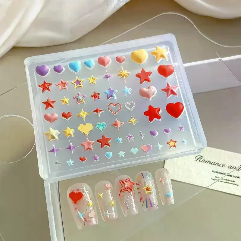 Creativity 3D Heart Star Pentagram Silicone Nail Mold DIY Nail Art Decoration Transparent Manicure Template For Nail Charm