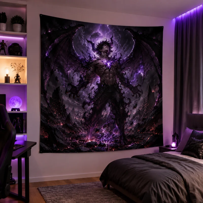 VIKAMA Dark Demon Wings Tapestry, Gothic Fantasy Demon Backdrop, Esports Bedroom Home Decor Hanging Tapestry