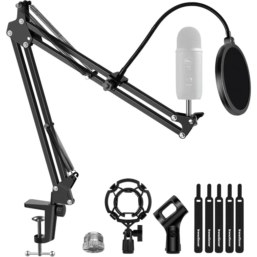 

InnoGear Microphone Stand Mic Boom Arm for Blue Yeti HyperX QuadCast S SoloCast Snowball Fifine K669B and other Mic with Shock