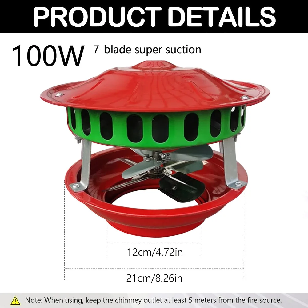 100W Electric Flue Fan Metal Red Chimney For Exhaust For Wood Stove Fireplace Smoke Extraction Quiet Operation Heating Accessori