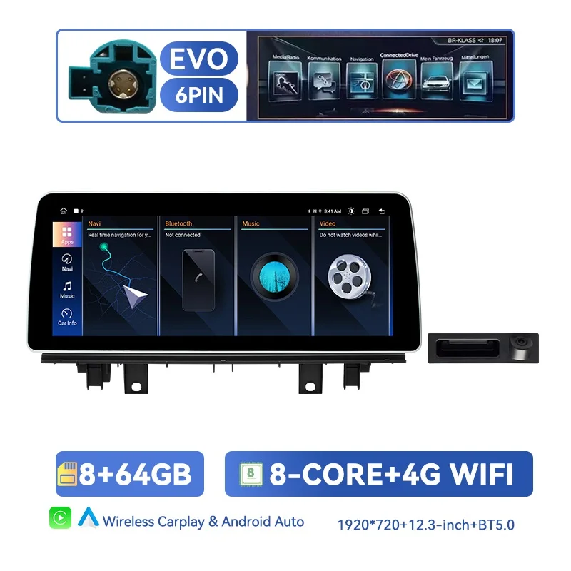 12,3 inch HD touchscreen draadloze CarPlay Android Auto voor BMW X1 F48 X2 F39 2018-2021 EVO 8G+128G 4G WiFi GPS navigatie