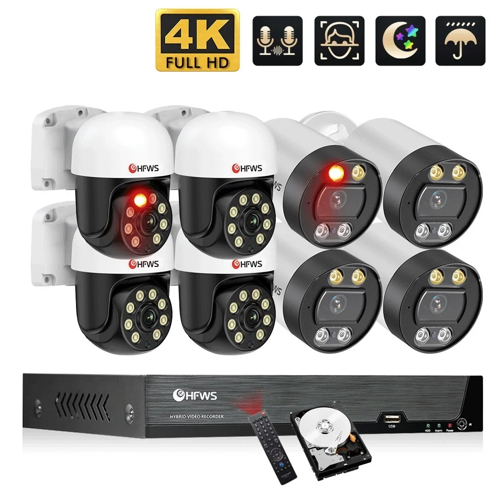 Top 4K Poe Camera System Video Surveillance Kit Security Camera Ptz Camera Outdoor Two Way Audio Full Color At Night