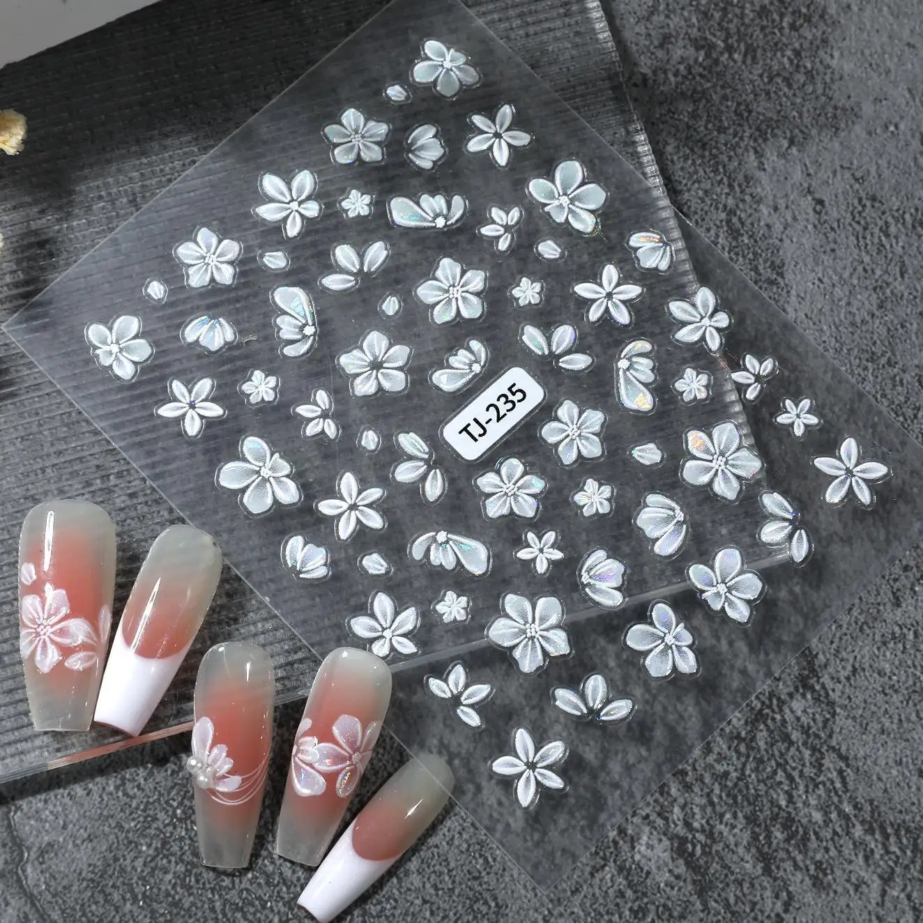 1 Set 5D Embossed Aurora Fresh Flower Nail Stickers Shell Shine Petals Self-Adhesive DIY Manicure Nail Decor Ornaments