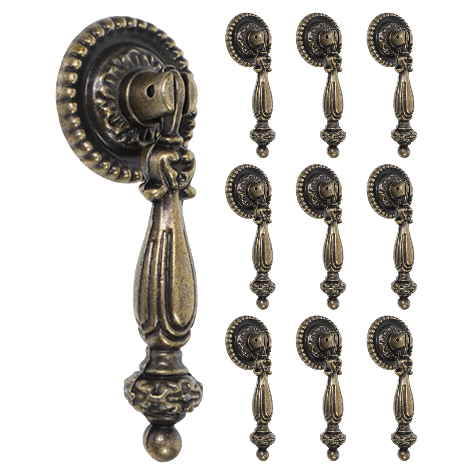 10Pcs Vintage Zinc Alloy Cabinet Drawer Pull Handles Bronze Style 2.3x1 Inch for Kitchen Wardrobe Furniture Dresser