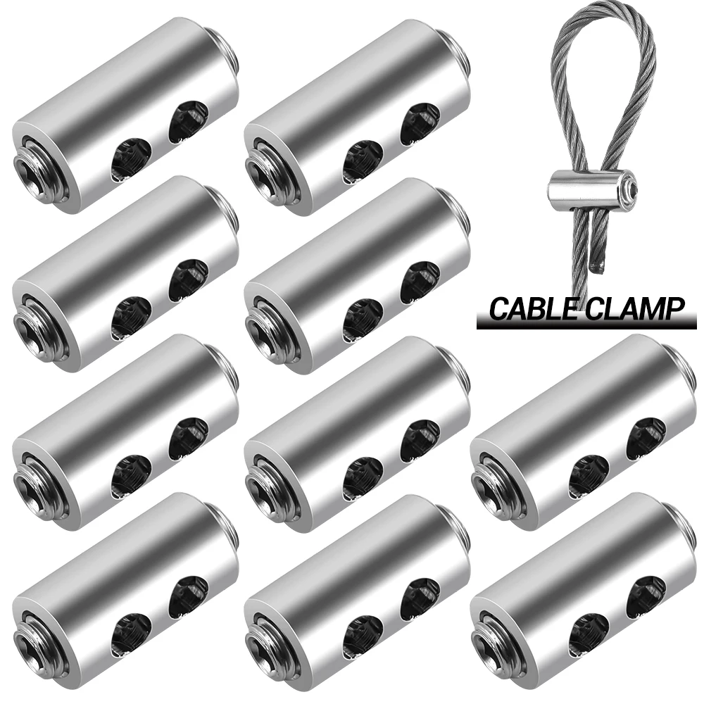 10pcs 2/3mm Wire Rope Clamp Stainless Steel Cable Clip Fastener Adjustable Screw Copper Metal Fixture Sling Fixing Accessories