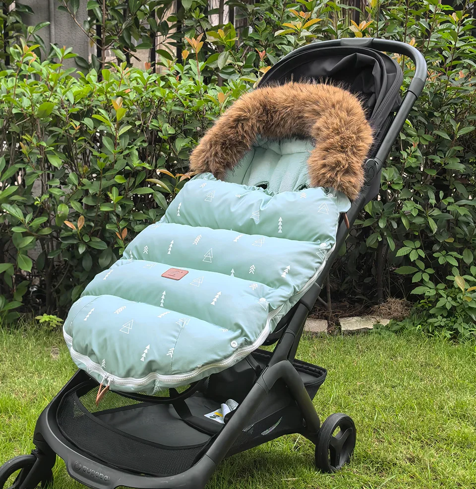Kinderwagen Fußsack Outdoor Winter Baby Warm In Kinderwagen Abnehmbare Dicker Winddicht Pelz Kragen Baby Umschlag Kinderwagen Zubehör – Detail 1