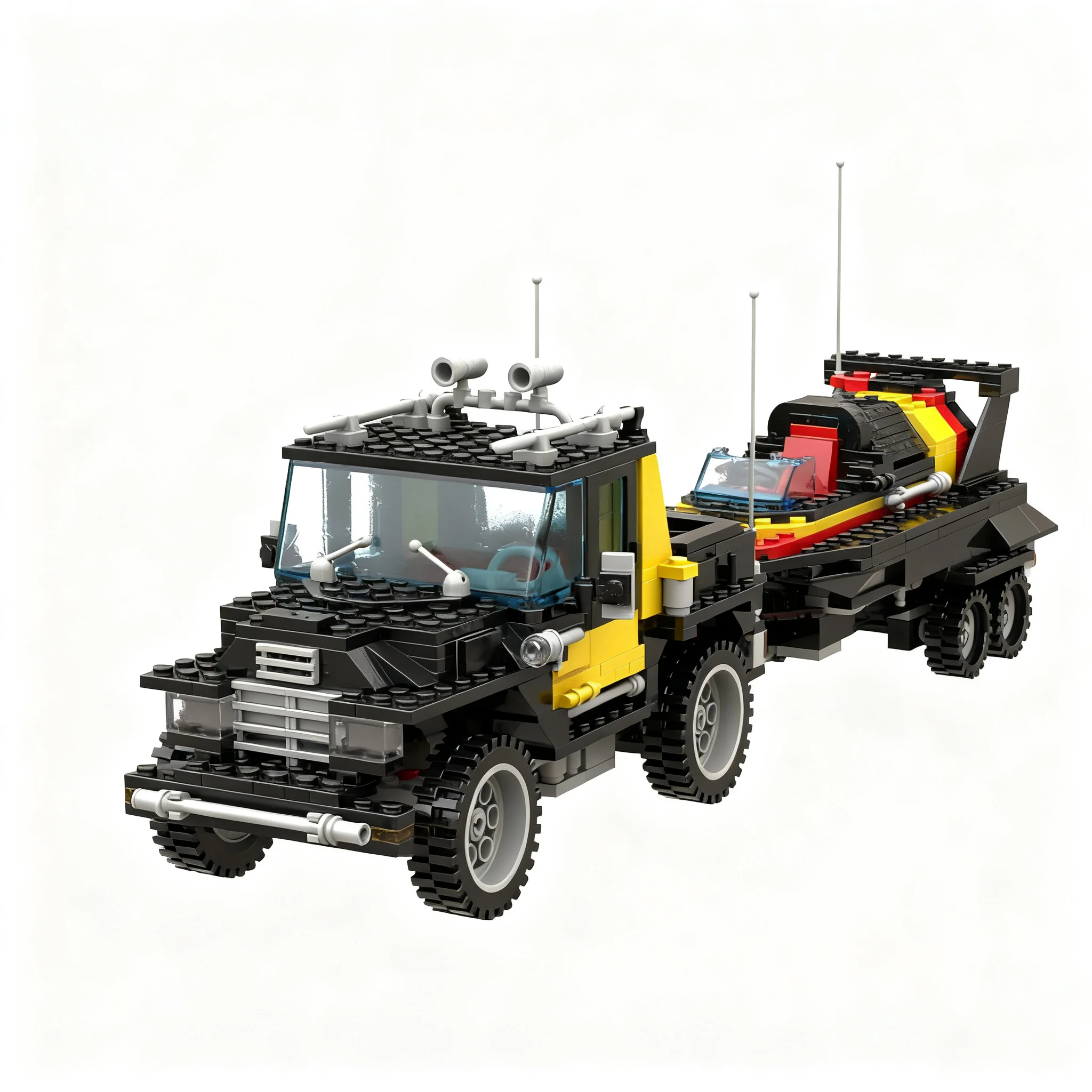362pcs MOC Jeeped trailer boat Team Model Building Blocks Christmas Gift Collection Art Display Creative Idea Craft 3D Design