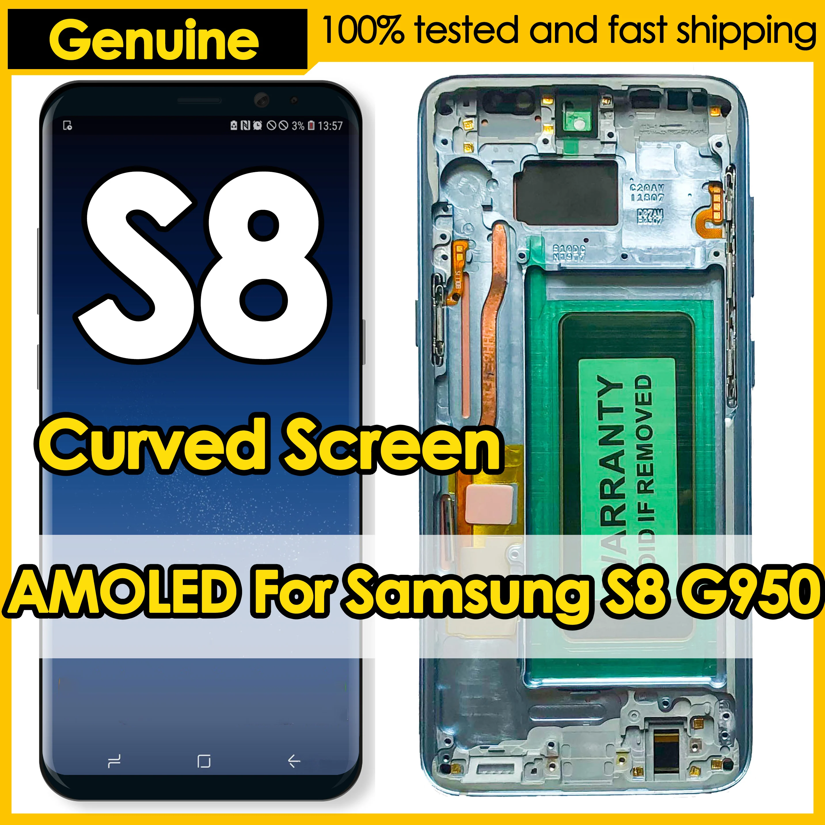 OEM quality AMOLED for SAMSUNG Galaxy S8 Curved Screen G950 G950F LCD Display Touch Screen Digitizer Assembly Replacement Repair