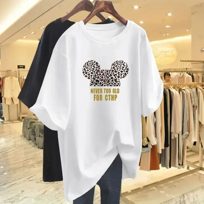 

Women Fashion Chic Printed Pure Cotton T-shirt Summer Sweet Loose Short Sleeve Tops Casual Basics O-neck Pullovers