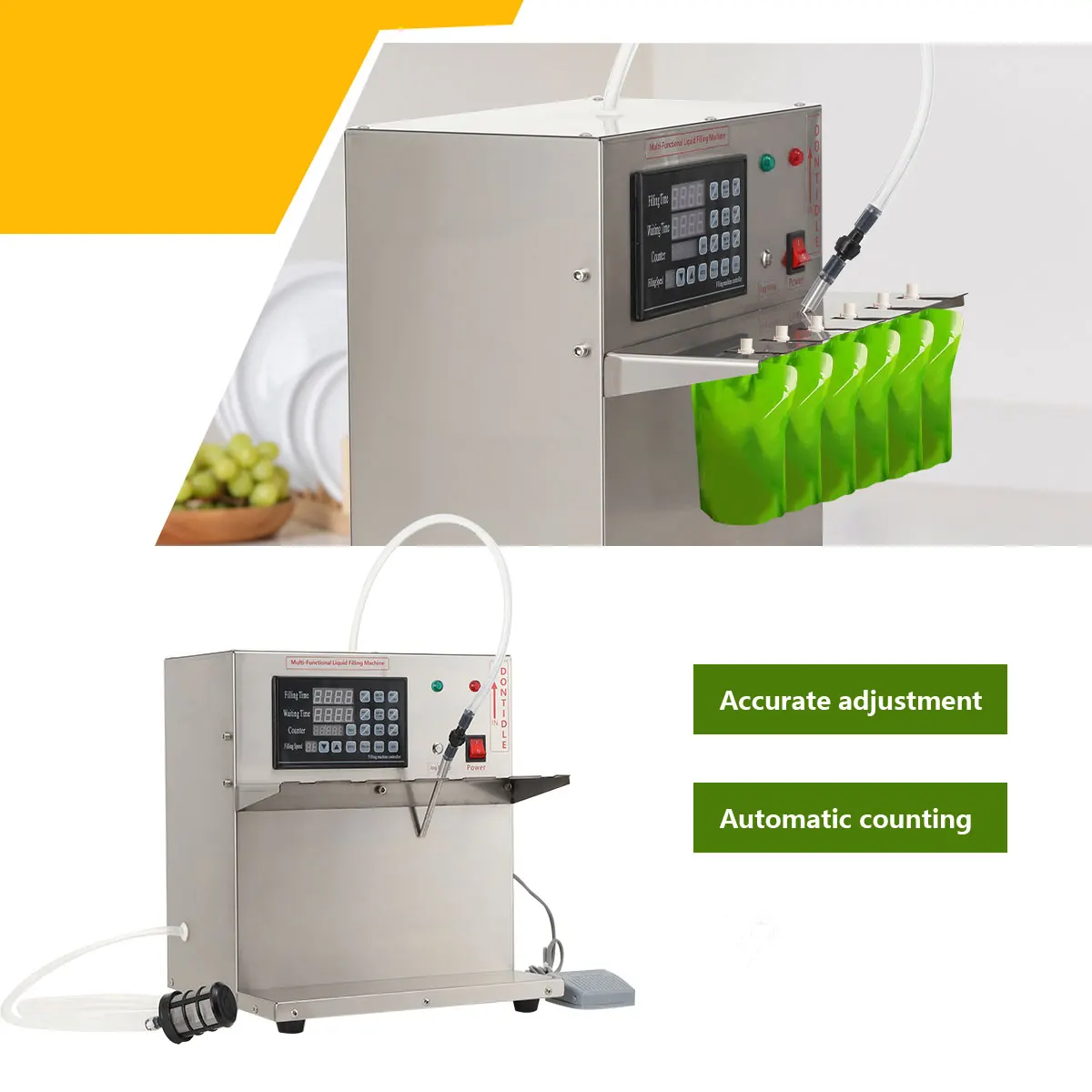 110V 45W High Accuracy Spout Pouch Filling Machine 6 Head Automatic Hot Liquid Filler 3.5L/min