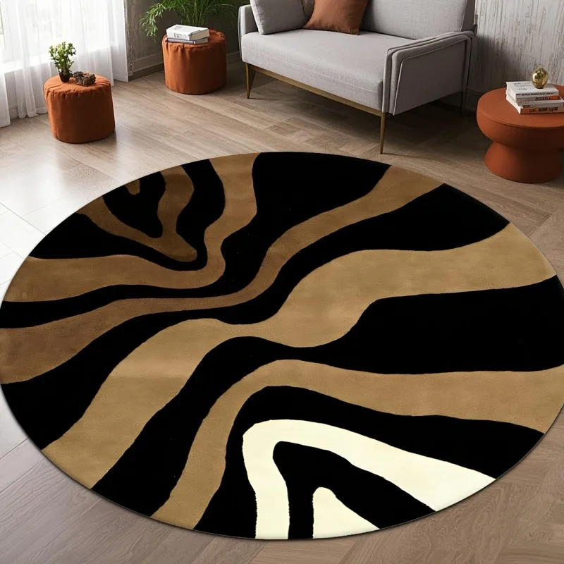 Luxury Zebra Striped Round Rug Abstract Fluid Pattern Circular Carpet Living Room Area Rugs Floor Mat