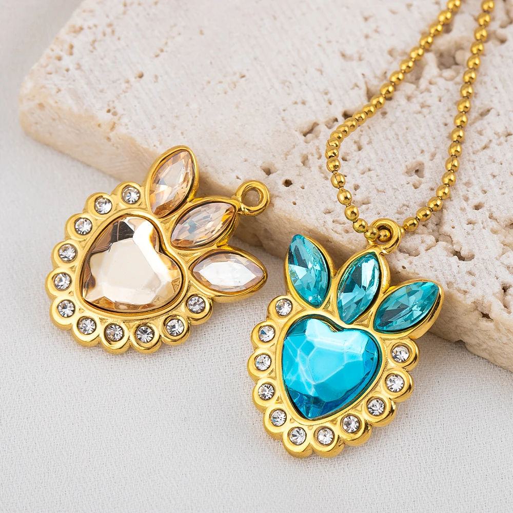 1p Corona in acciaio inossidabile Top a forma di cuore Ciondolo in pietra principale Retro Light Ciondolo in stile di lusso Collana fai da te Orecchini Gioielli