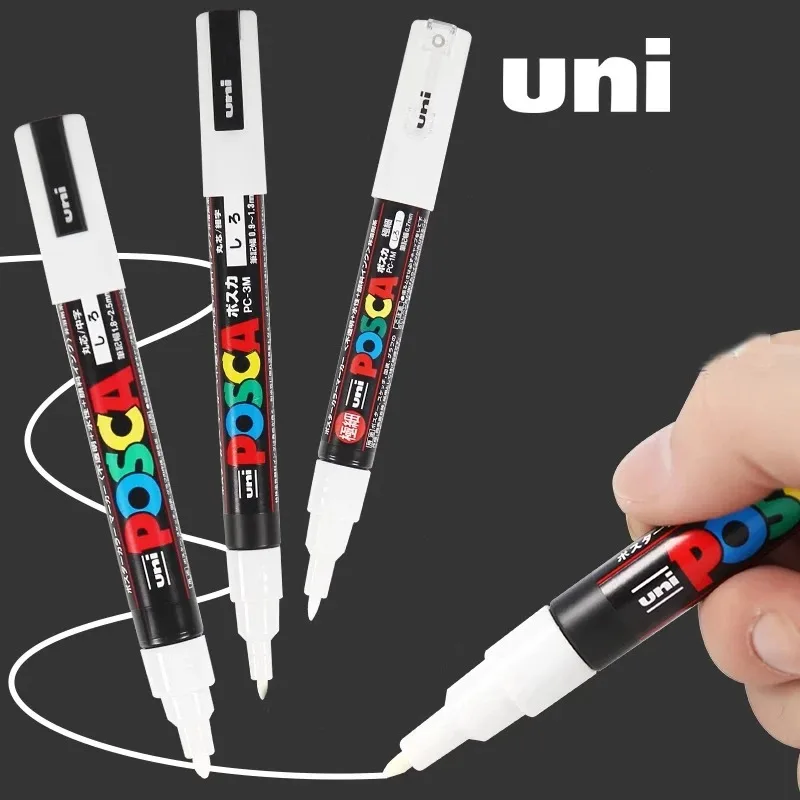 UNI Posca White Acrylic Marker Paint Pens for Rock Painting,Glass,Wood,Stone,Metals,Japanese Stationery, Art Supplies for Artist