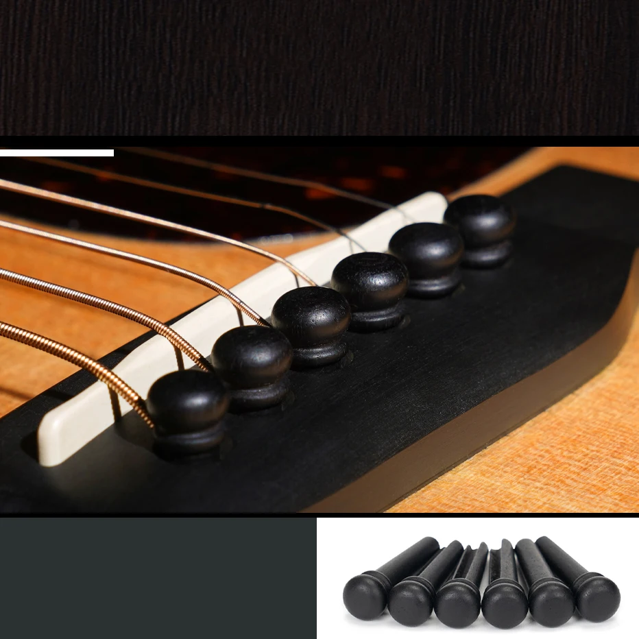 6pcs Guitar Bridge Pins Guitar Universal Inlaid Shell Pressure String Column Nail Fixed String Cone Fixed String Nail Pressure