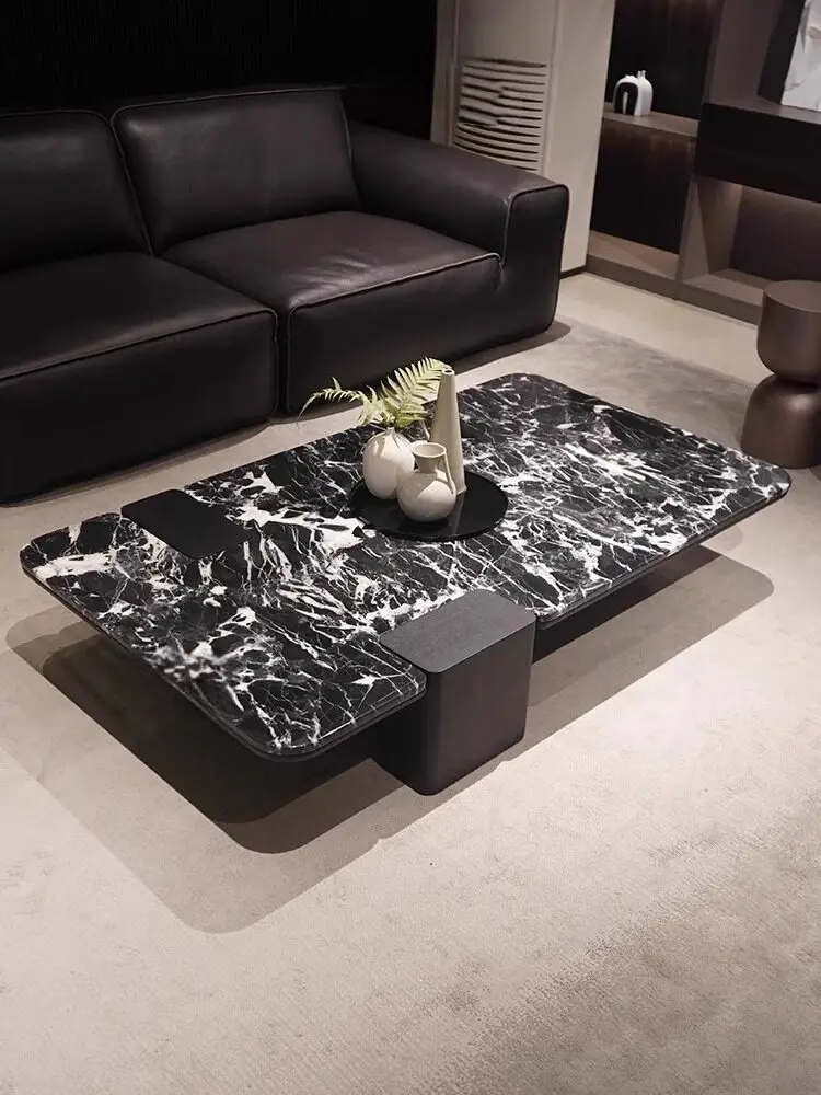 Modern simple marble coffee table, living room, home Bulgari black rectangular designer, high-end personalized tea table