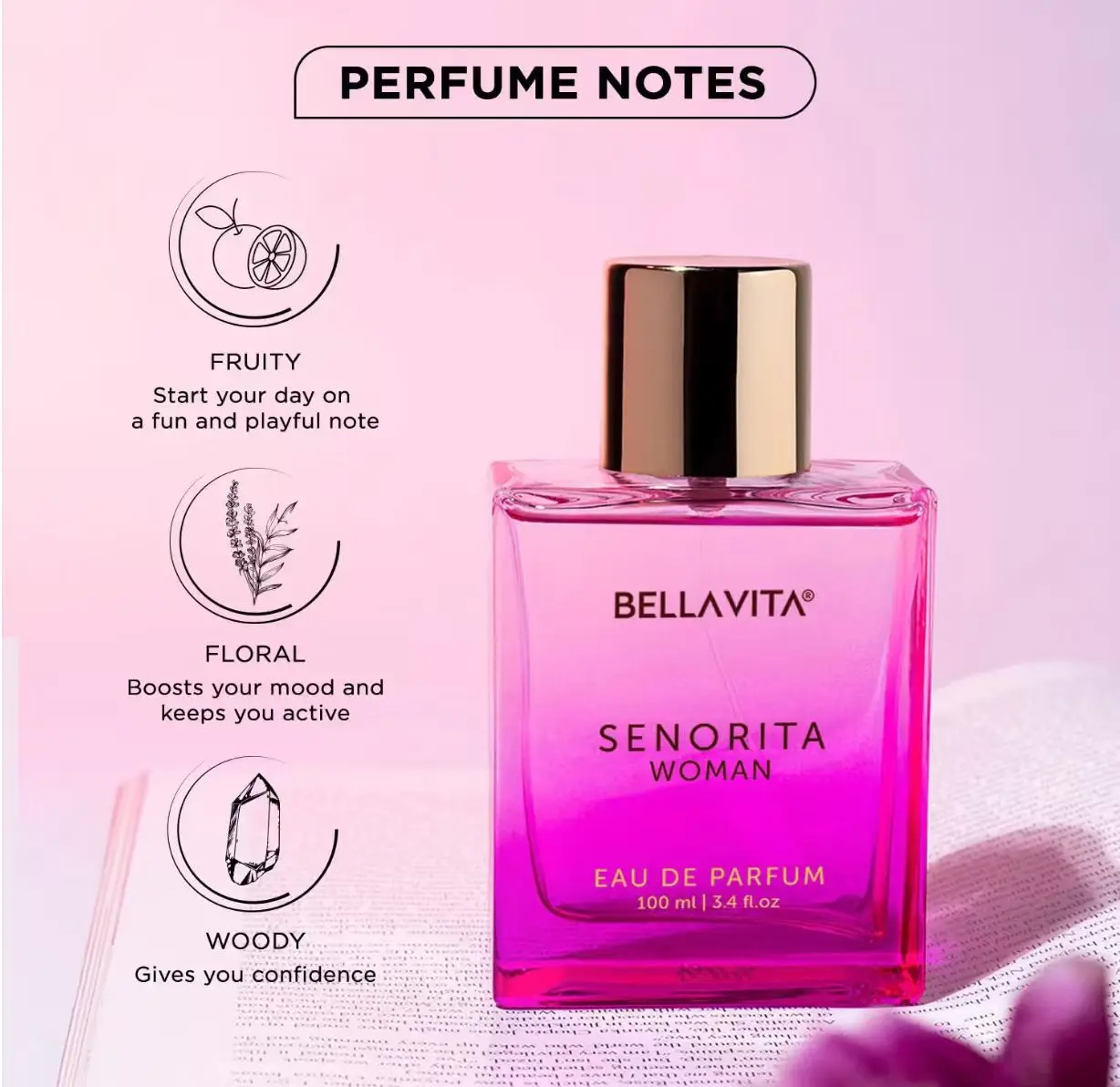 Bellavita Senorita Woman Eau de Parfum, Pink Gradient Bottle, Alluring Scent, Women's Fragrances