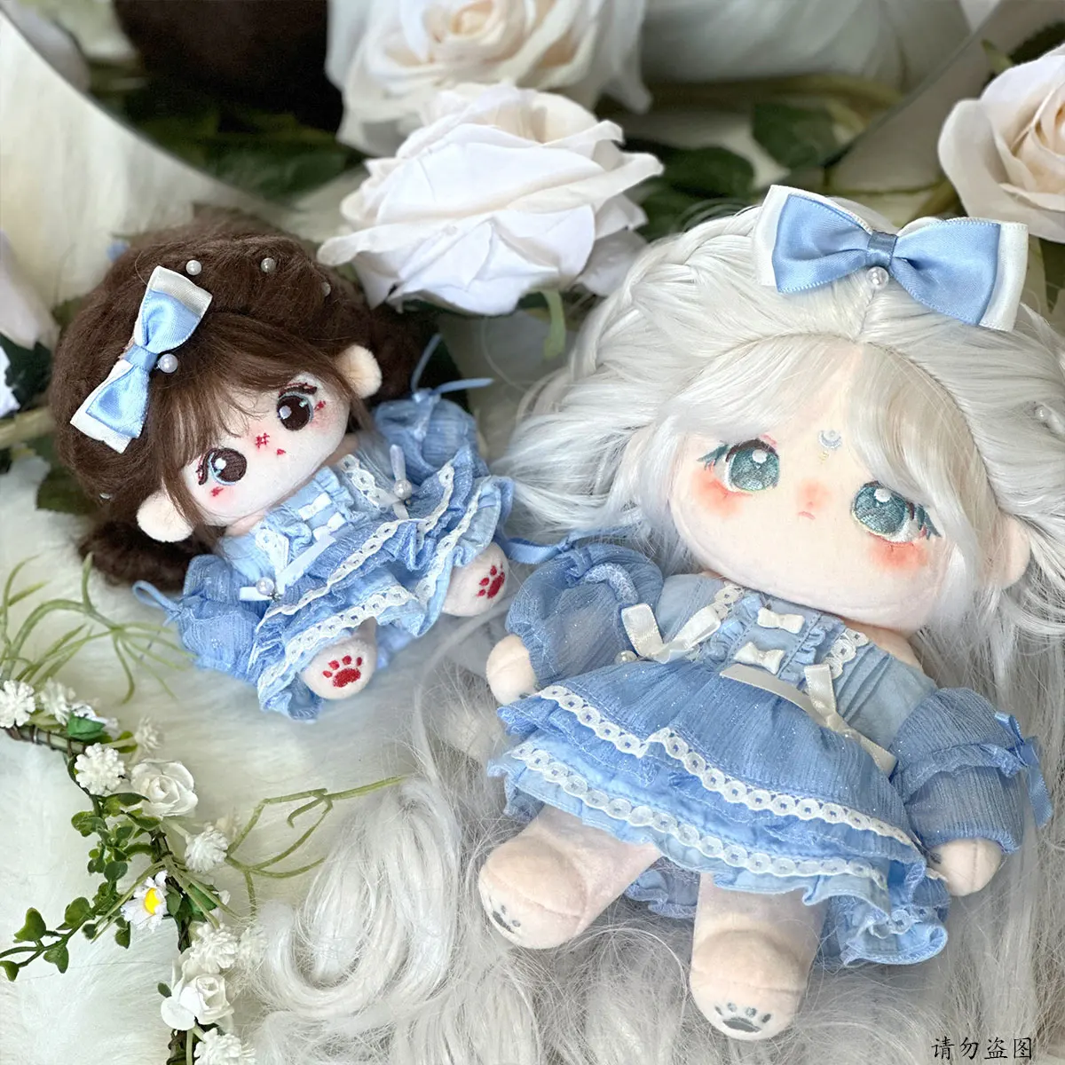 Épingle à cheveux perle de larmes bleues pour enfants, vêtements de beurre, princesse française, jupe douce, peluche en peluche, accessoires de jouet d'anime, 10cm, 20cm