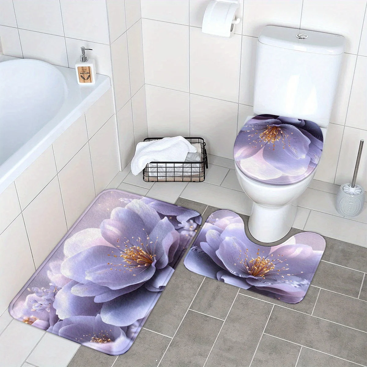 

Lily 3pcs Bath Mats Set for Bathroom, Non-Slip Washable Cover Floor Rug Decorations for Kitchen Bathroom Bedroom, Home Decor, Se