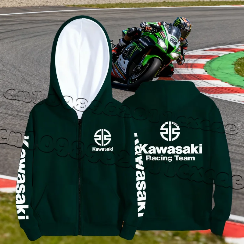 

Kawasaki Motorcycle Street Trendy Men's Zipper Hoodie Hoodie Design Letter Printed Style Loose Sport Style