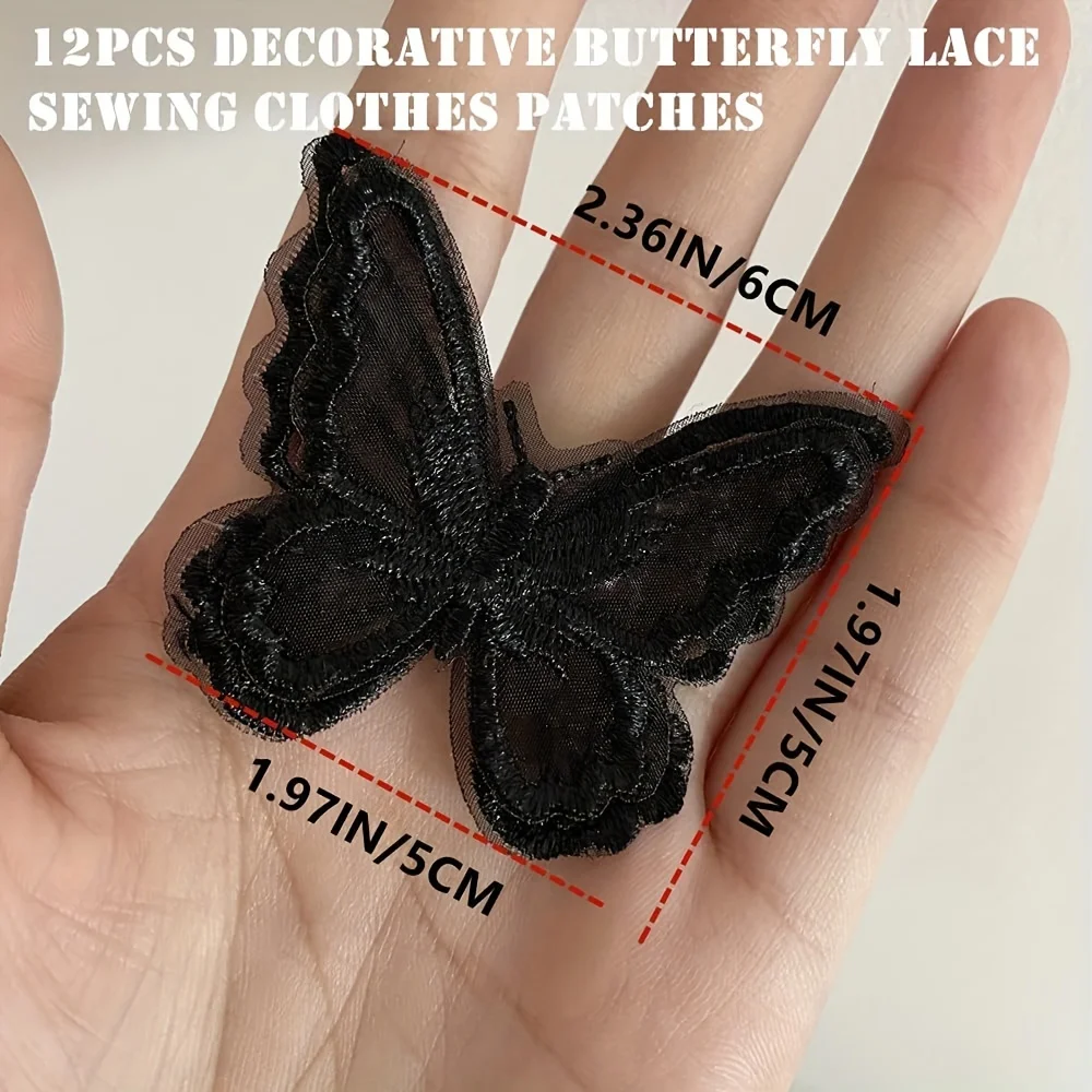 12 PCS Butterfly Lace DIY Craft Butterfly Decorative Applique Patches