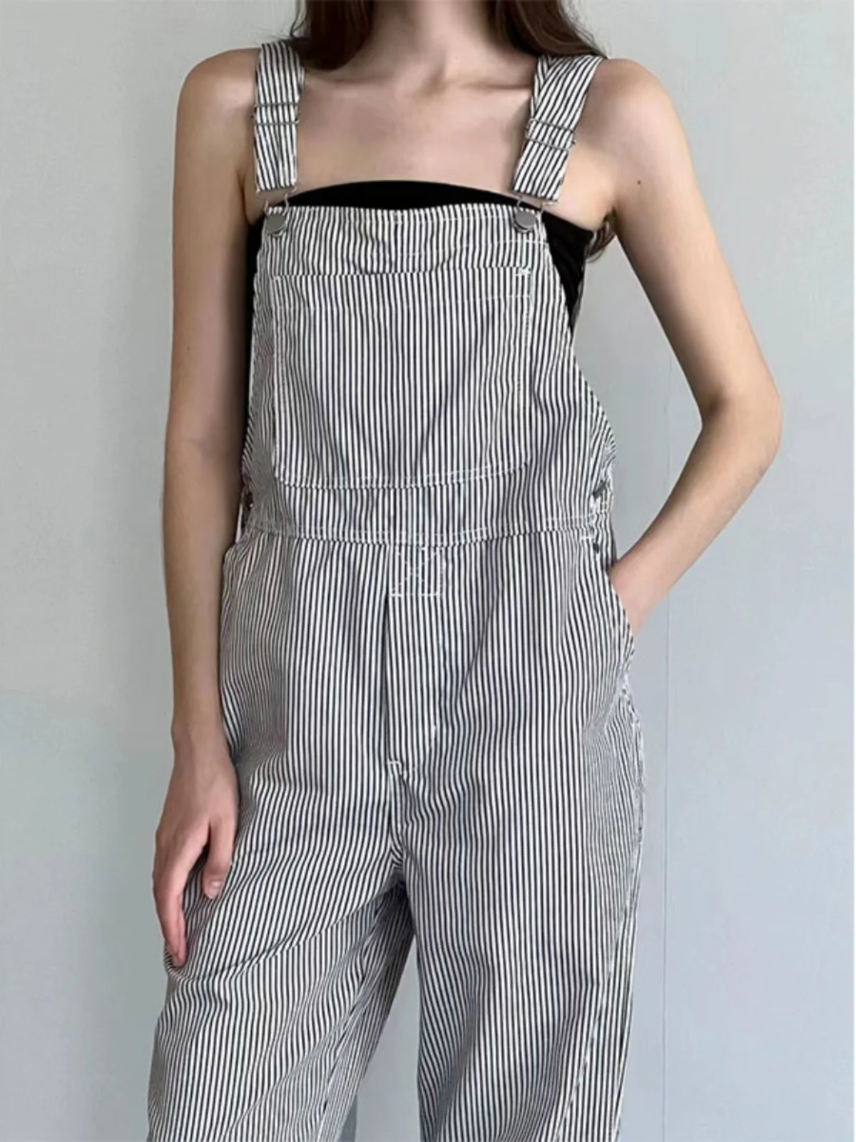 

Retro Striped Wide Leg Jumpsuit Women's Summer Thin High Waist Straight Leg Slimming Loose Fit Long Pants Commute Style