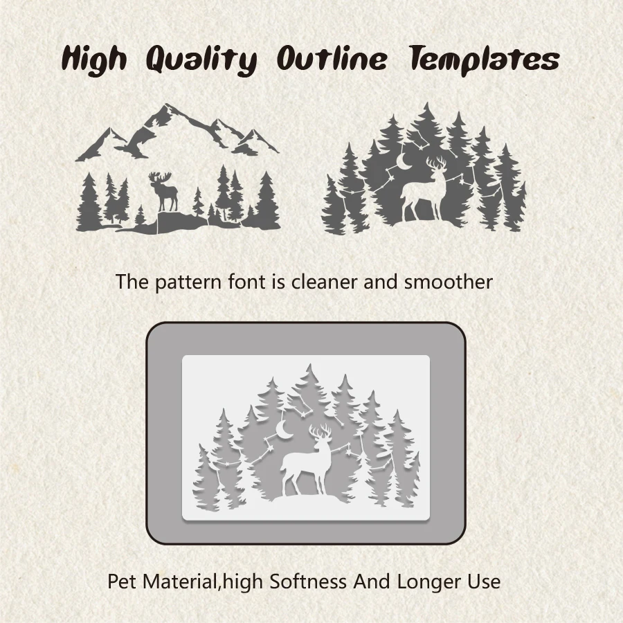 12PCS A4 Mountain Forest Deer Stencils Reusable Nature Painting Templates for Wall Fabric Paper DIY Craft Decor