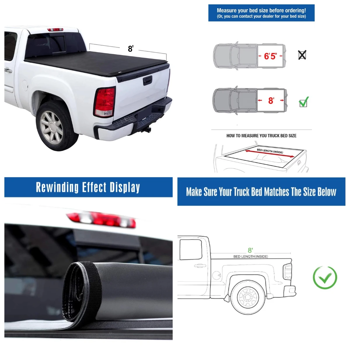 

Krono Wild Factory Wholesale 8 Feet Soft Roll-Up Truck Bed Cover Tundra Locking Tailgate Black Environmental PVC Wate