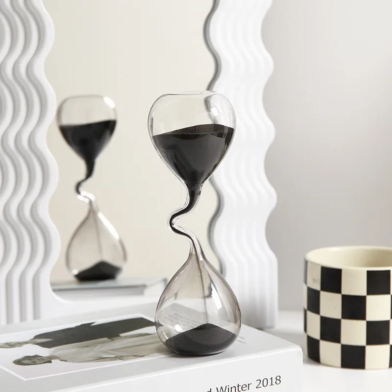 Black Modern Style Dining Table Decoration Minimalist Interior Curved Design with Hourglass Glass Craftsmanship