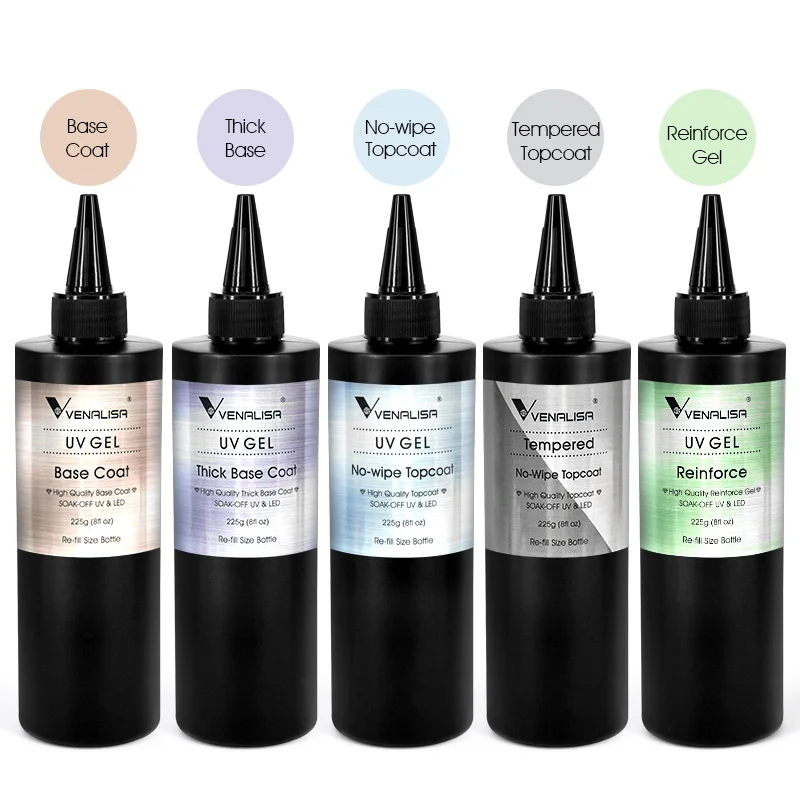 Venalisa 225g/30ml Big Volume Refill Package Long Wear Tempered Top Coat Soak Off UV LED Thick Base Coat Reinforce Gel Nail