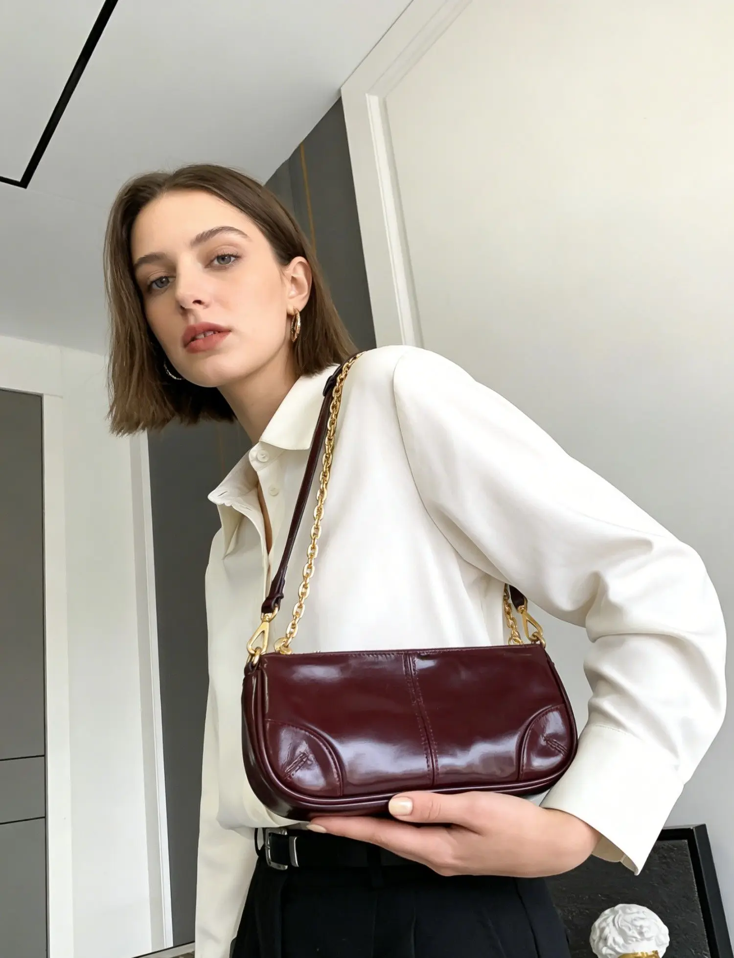 

Бордовая сумка-хобо из лакированной кожи для женщин, модная сумка через плечо, элегантная повседневная сумка для свиданий и вечерних мероприятий