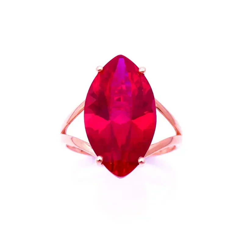 Classic Craftsmanship 585 Purple Gold 14K Rose Gold Inlaid Marquise Shape Ruby Rings for Women Simple Charm Mothers Day Gift