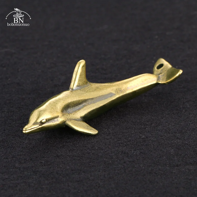 Solid Brass Dolphin Ornaments Vintage Sea Animal Desktop Decorations Crafts Collections Figurines Miniatures Tea Pet Home Decors