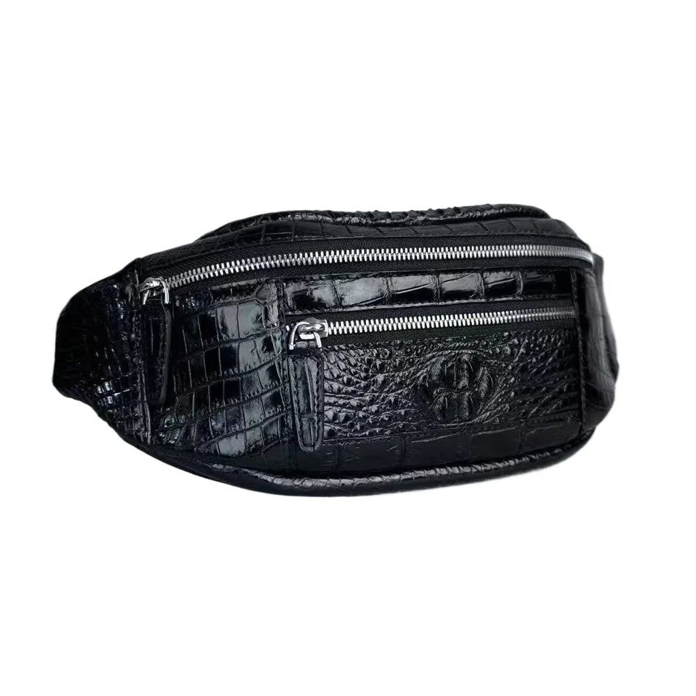 Authentic crocodile leather belt bag one-shoulder cross-body bag casual outdoor sports mobile phone bag