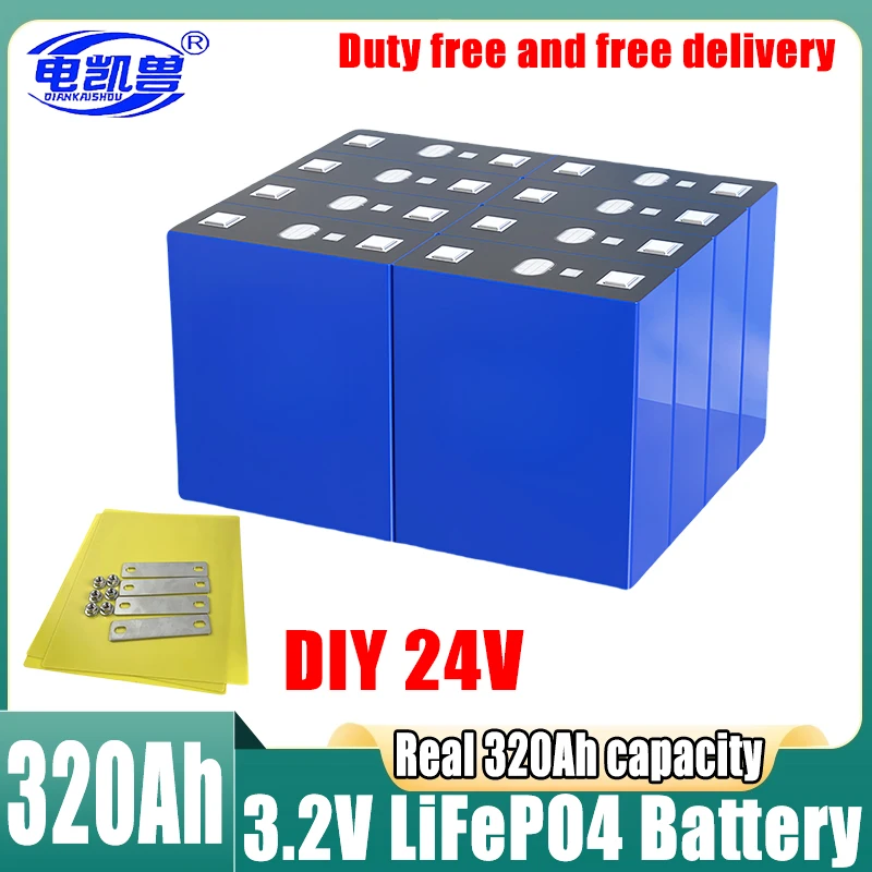 8PCS Brand New 3.2V 320Ah Lifepo4 Rechargeable Battery Lithium Iron Phosphate Cell 24v Travel Solar Campers batteries Duty-free